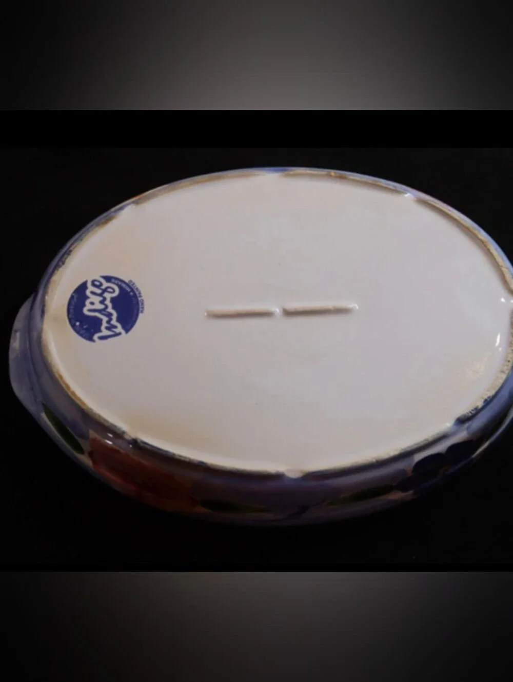Himark Indigo Hand Painted 13'' Ceramic Blue Floral Oval Baking Casserole